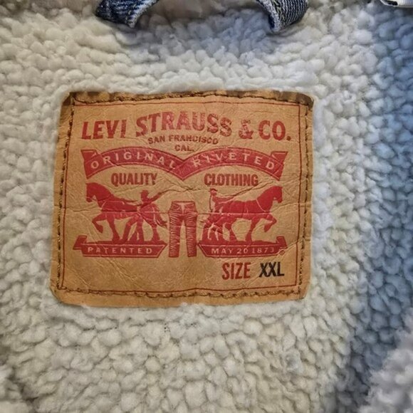 Men's Levi's Classic Blue Denim Jacket Sherpa Lining Size XXL Truckers Blue Jean - Picture 7 of 17